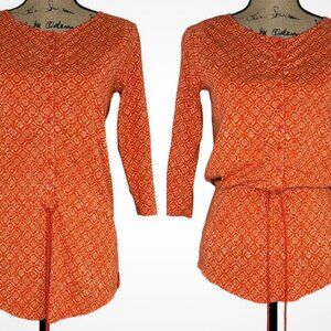 LAUREN Ralph Lauren Moroccan Tunic Top 100% Cotton Button Front Drawstring Waist